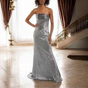 Rene Ruiz Strapless Gown Silver Metallic Size 10 New with tags Retails $1395